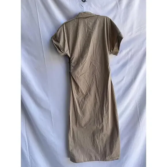 Saunders x RTR Beige Ruched Shirt Dress Size 6 Good - Picture 4 of 5